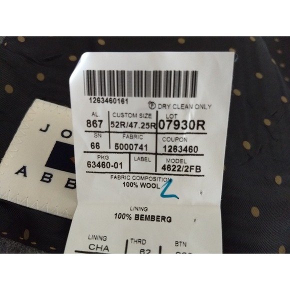 Joseph Abboud Bemberg Zignone Suit Mens 52R Gray 2 Button Custom 100% Wool 47x29 - Picture 10 of 16
